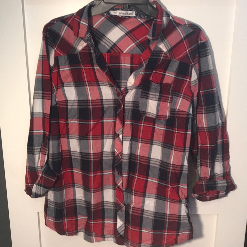 Plaid red and blue blouse VGUC